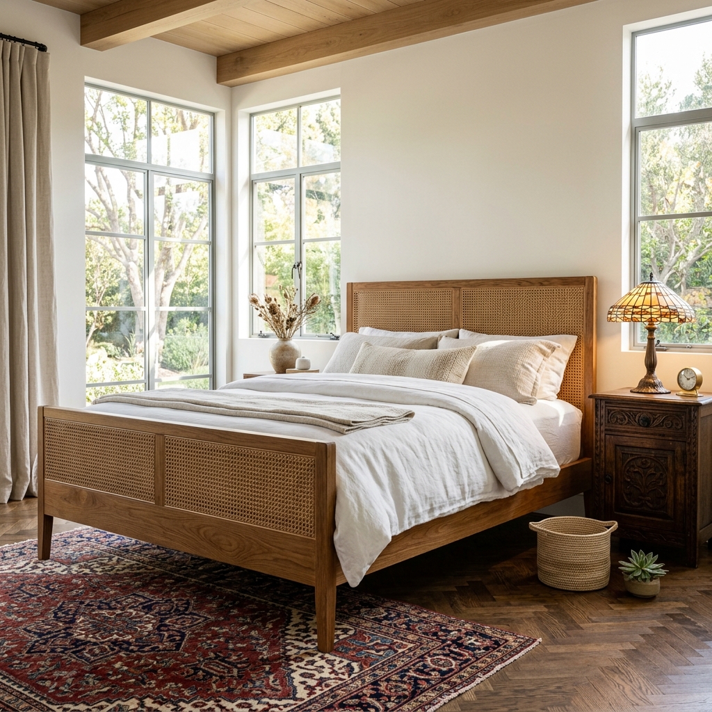 Amarillo Rattan Solid Wood Bed